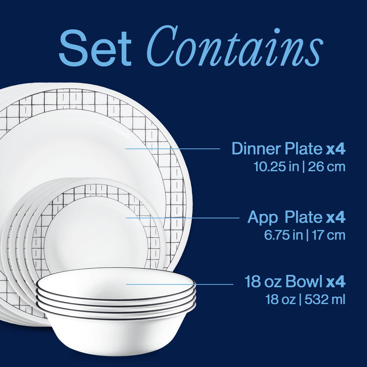 Corelle® Delicate Grid 12-piece Dinnerware Set, Service for 4 - Image 3