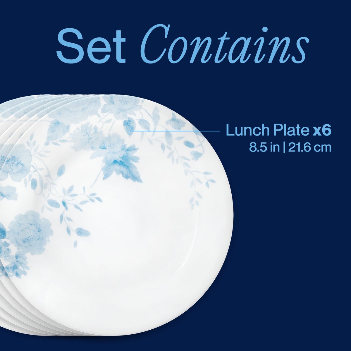 Corelle® Blue Bouquet 8.5" Lunch Plate, 6-pack - Image 3